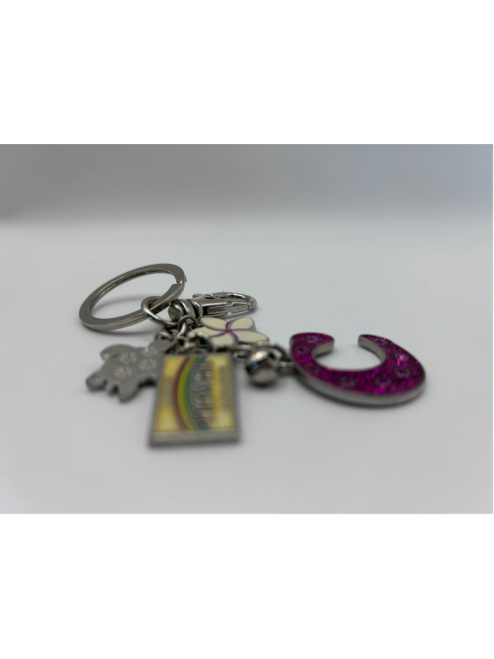 Hawaii Horseshoe Rainbow Plumeria Charm Souvenir Keychain Pink Glitter Metal - Picture 5 of 5